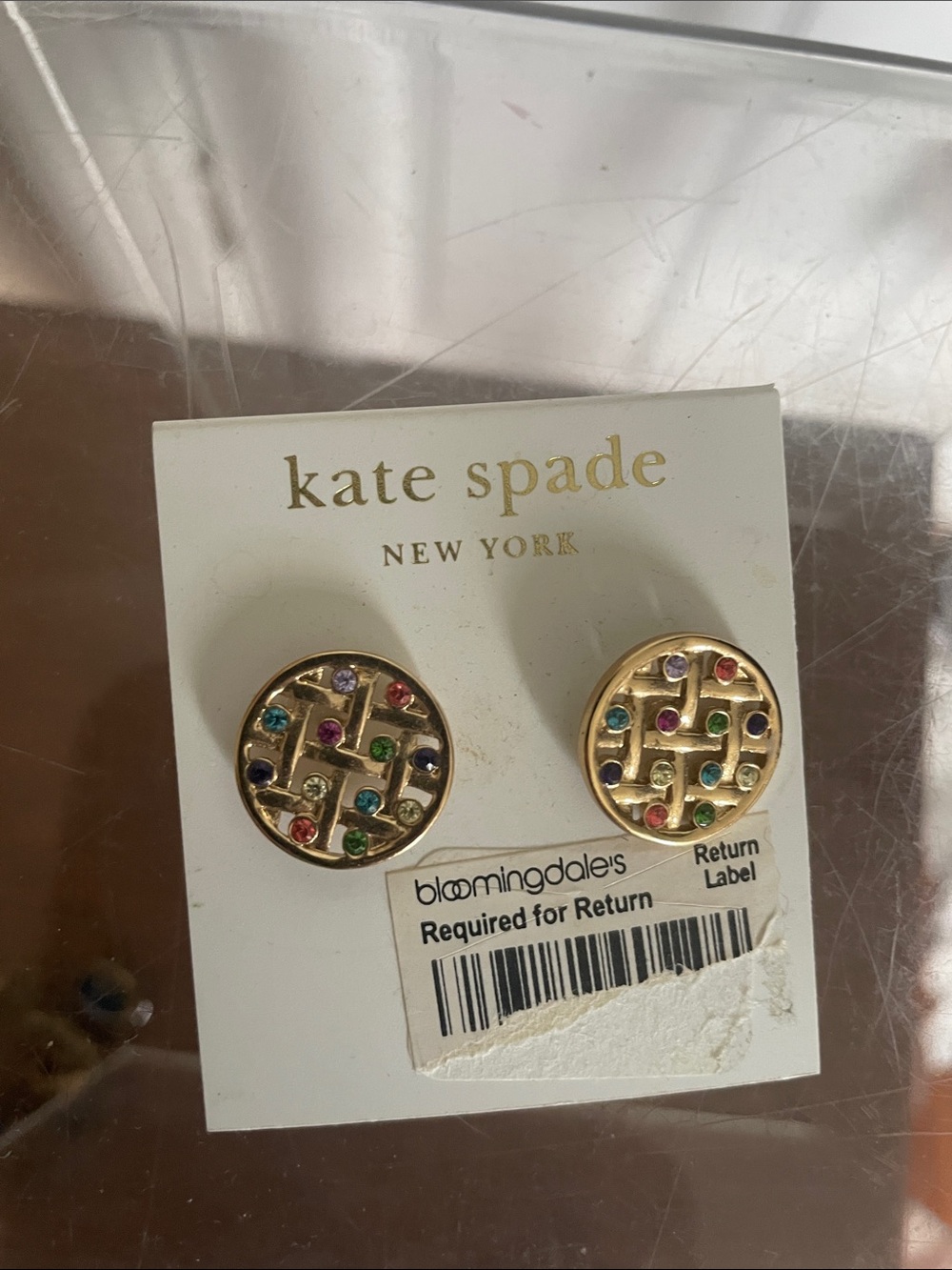 kate spade gold-tone multicolor jewel lattice stud earrings
